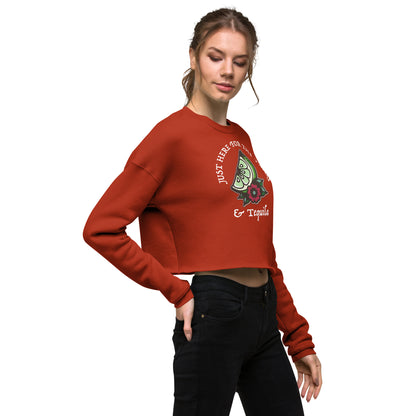 FLASH LIME / HERE FOR THE TACOS & TEQUILA - WHITE FONT - Crop Sweatshirt